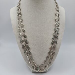 Stella & Dot Devon Filigree Link Silver Tone Layering Opera Long Necklace